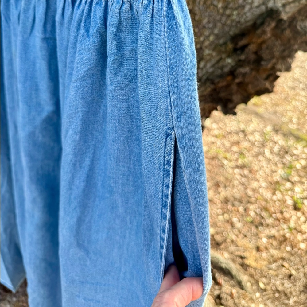 Vtg.Blue Chambray denim maxi dress with corduroy collar and 2 pockets by Adonna - Picture 6 of 13